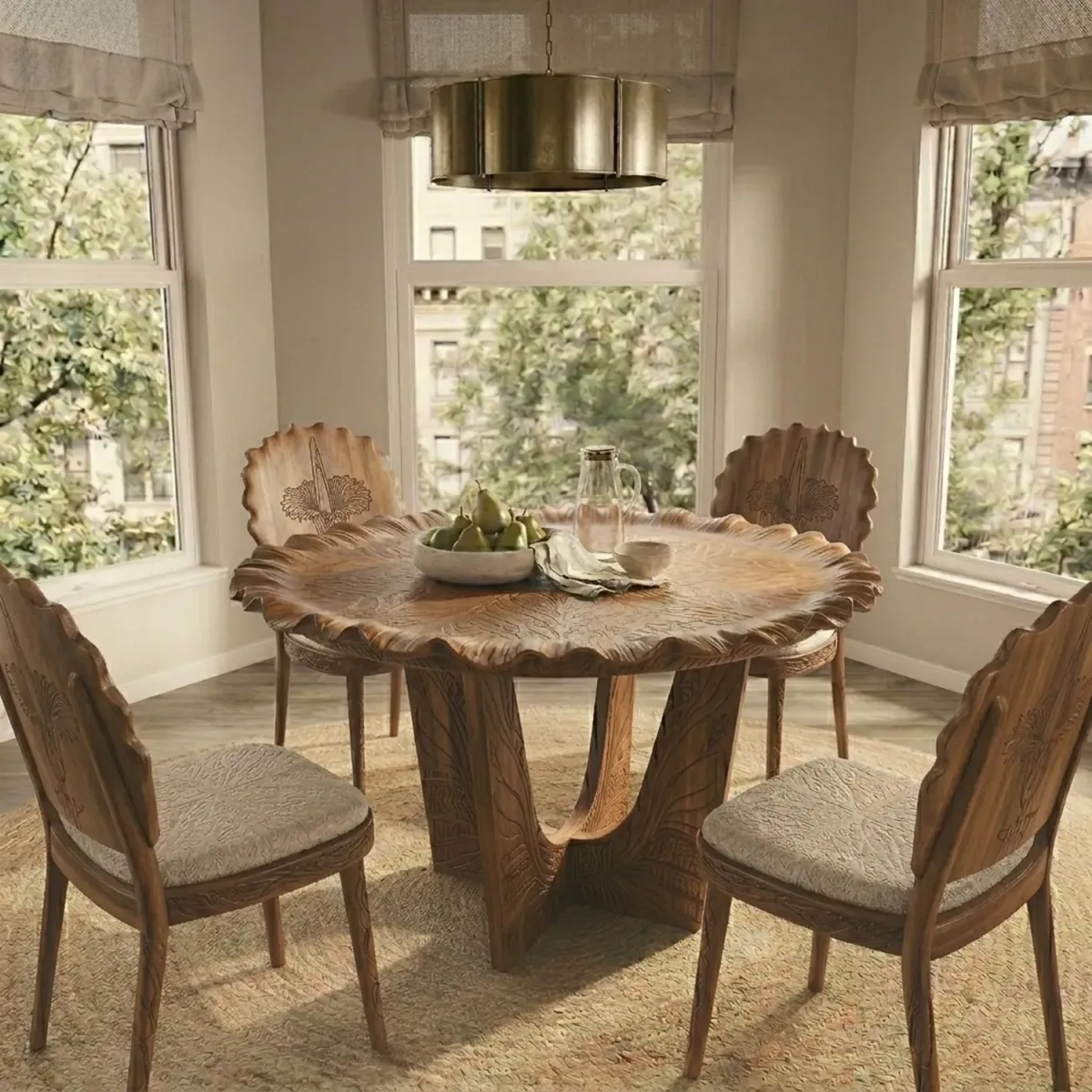Wooden Giant Floral Dining Set Unique Exotic Flower Silhouette Dining Table